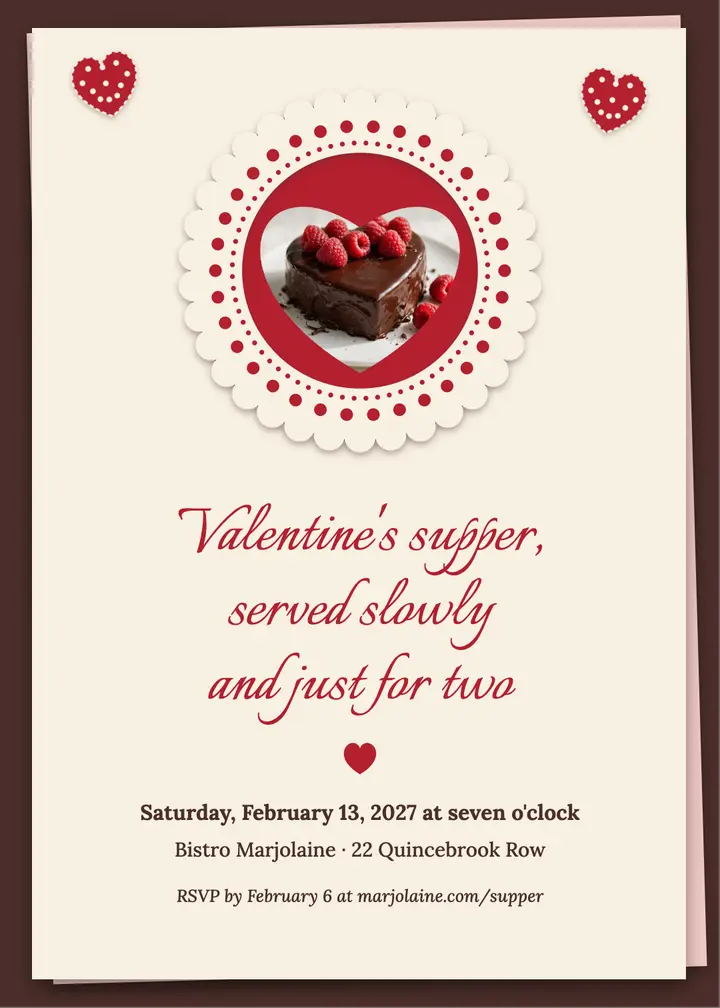 Valentine's supper invitation, paper lace doily template