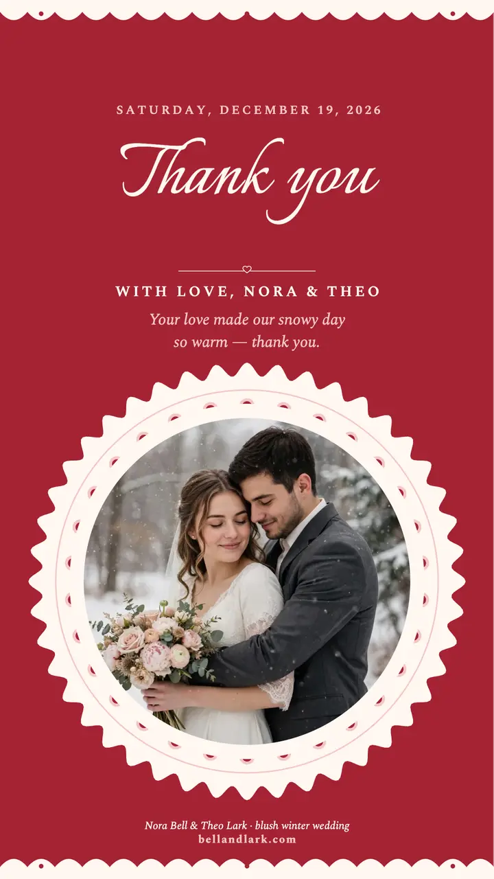 Nora and Theo winter wedding thank you template