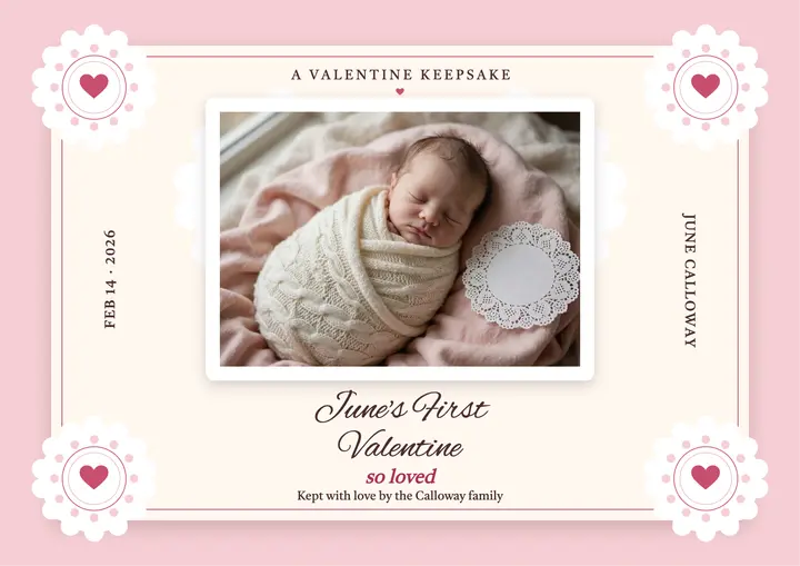 Lace first Valentine baby keepsake template
