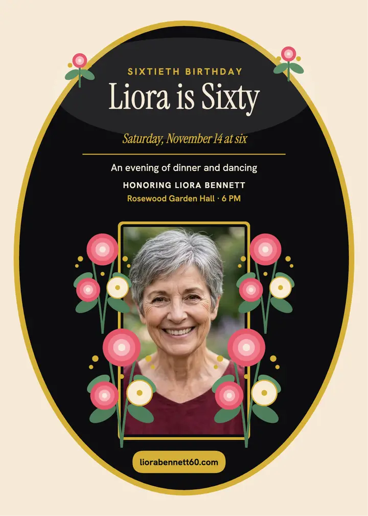 Liora's 60th birthday lacquer tray invitation template