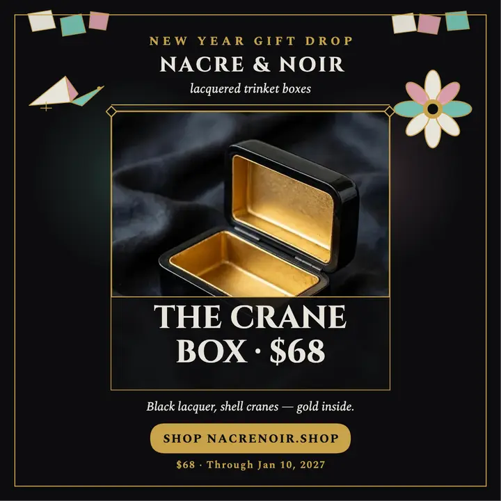 Nacre and Noir crane gift box sale template