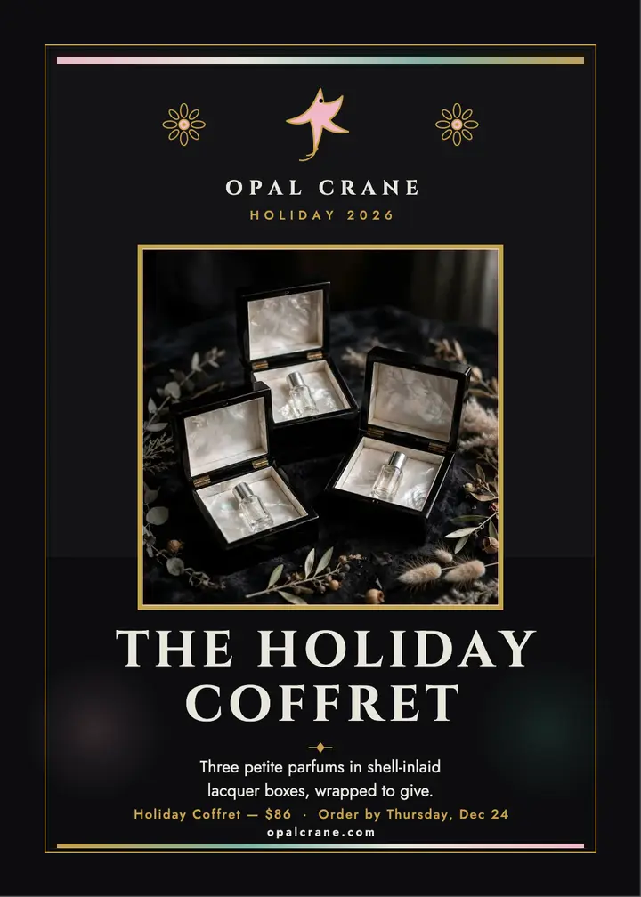Opal Crane holiday coffret invitation template