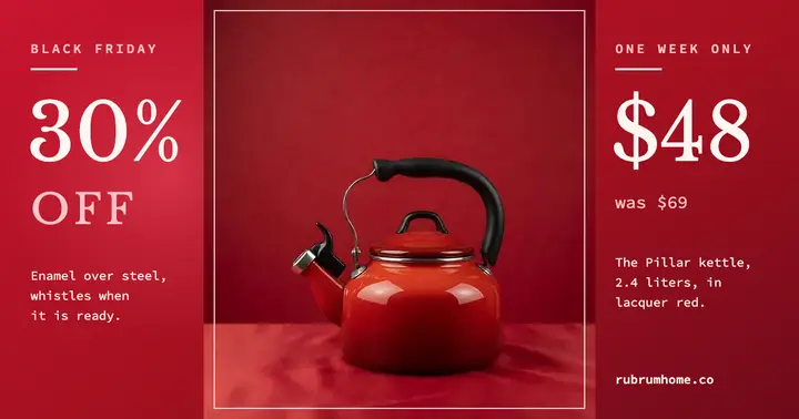 Red enamel kettle Black Friday post, cherry gloss template
