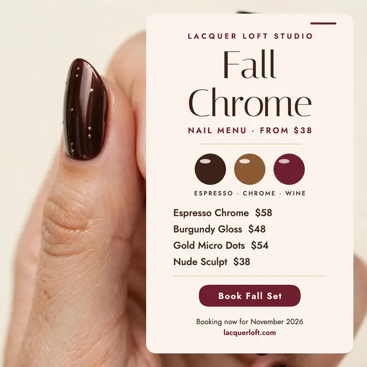 Lacquer Loft fall chrome nail menu template