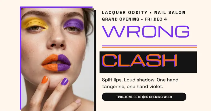 Lacquer Oddity glam launch post: nail salon opening post template