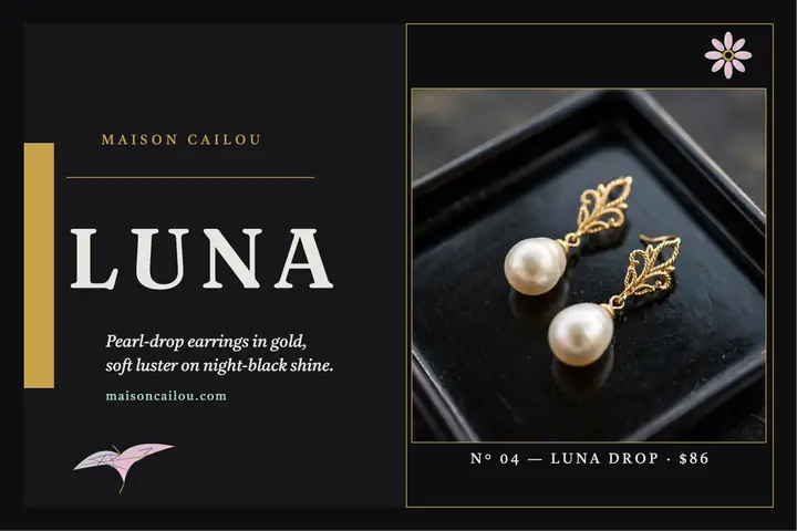 Maison Cailou Luna pearl drop postcard template