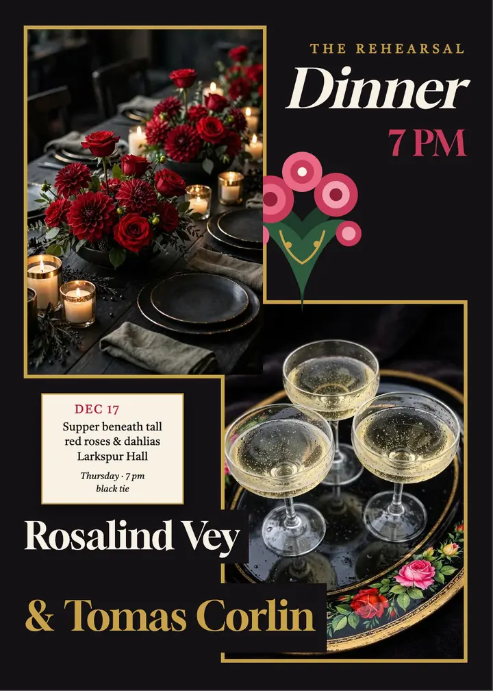 Lacquer rose rehearsal dinner invitation template