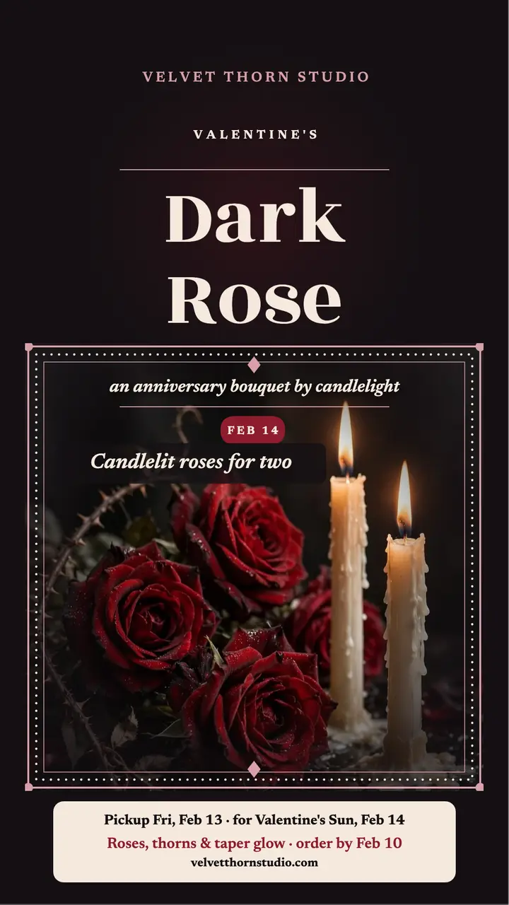 Velvet Thorn candlelit roses Valentine's story template