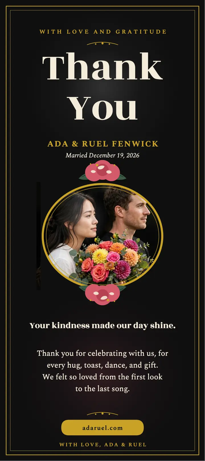 Ada and Ruel lacquer thank-you rack card template
