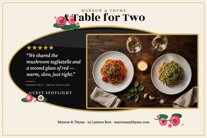 Marrow and Thyme bistro review postcard template