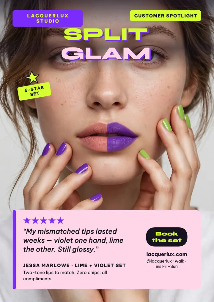 Lacquerlux split glam customer review flyer template