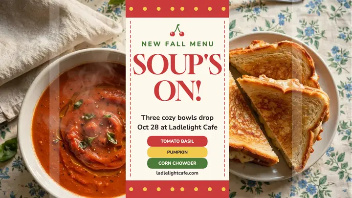 Ladlelight Cafe fall soup launch thumbnail template