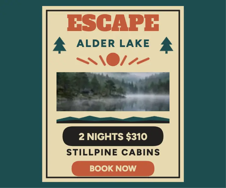 Stillpine cabins lakeside getaway poster ad template