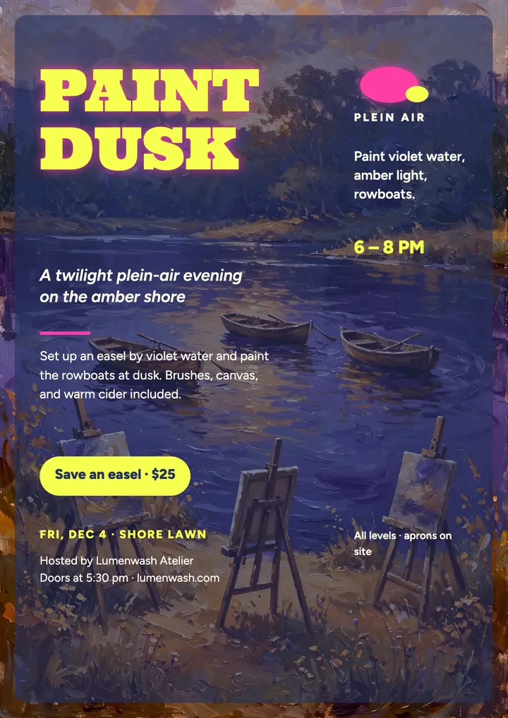 Lumenwash twilight lake paint night flyer template