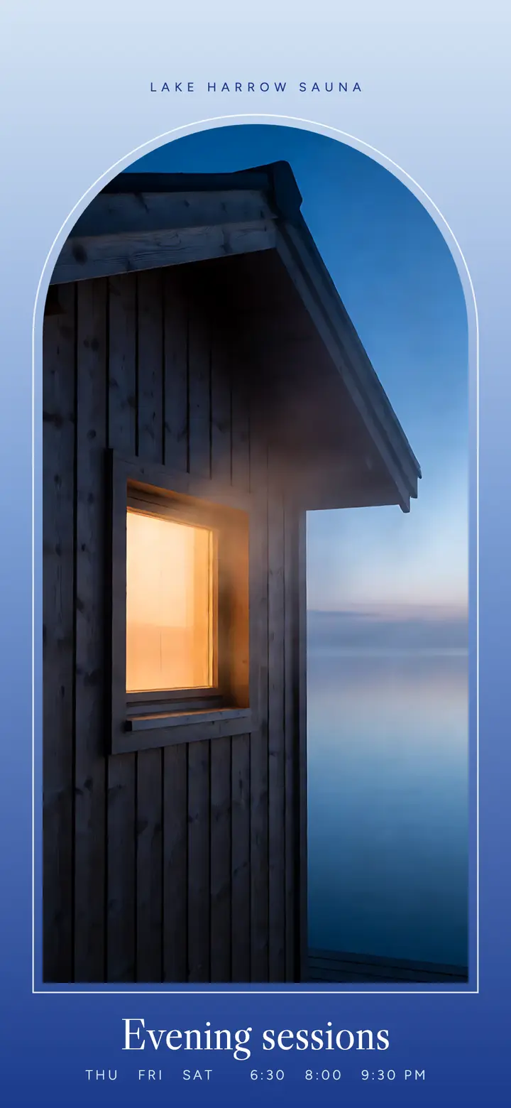 Lake Harrow evening sauna wallpaper, blue hour template