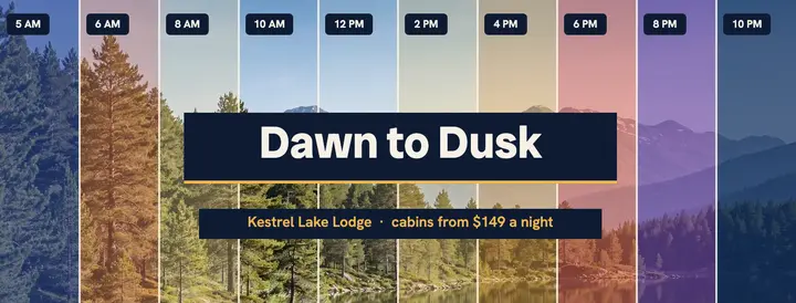 Kestrel Lake Lodge dawn to dusk cover template