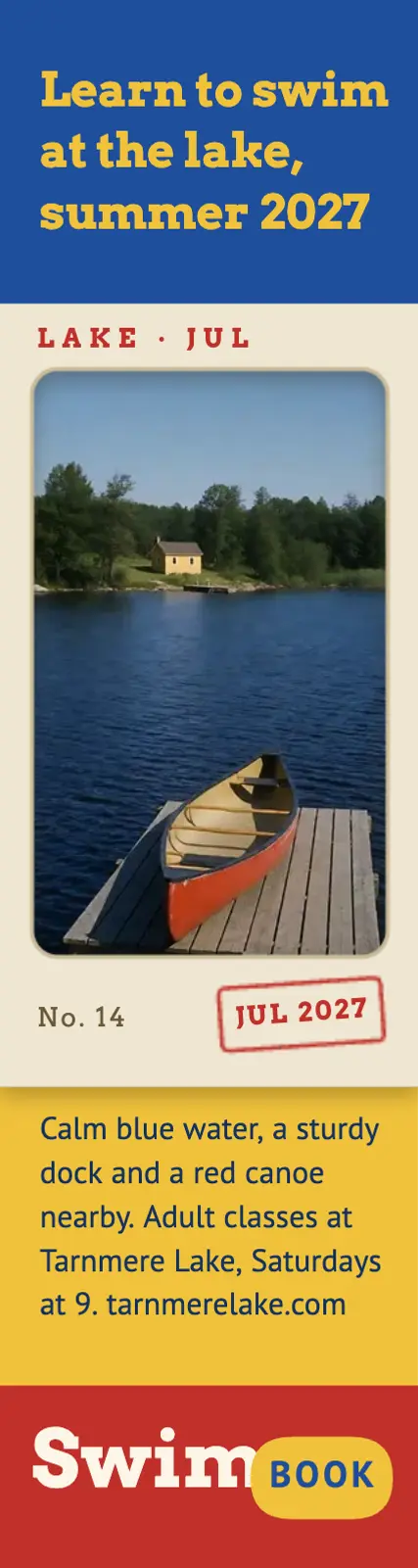 Adult swim lessons at the lake, slide mount skyscraper ad template