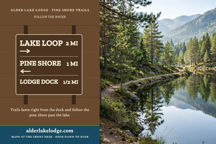 Alder Lake Lodge trail sign postcard template