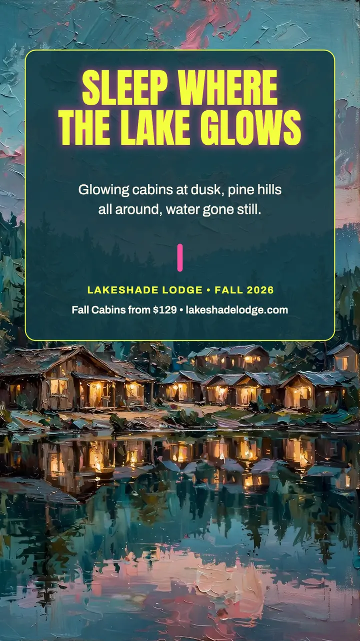 Lakeshade Lodge fall cabins neon story template