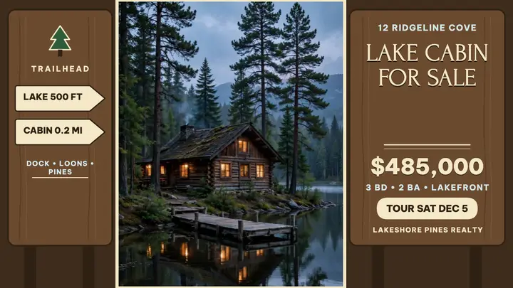 Lakeside cabin park sign thumbnail template