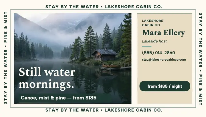 Lakeshore cabin host travel card template