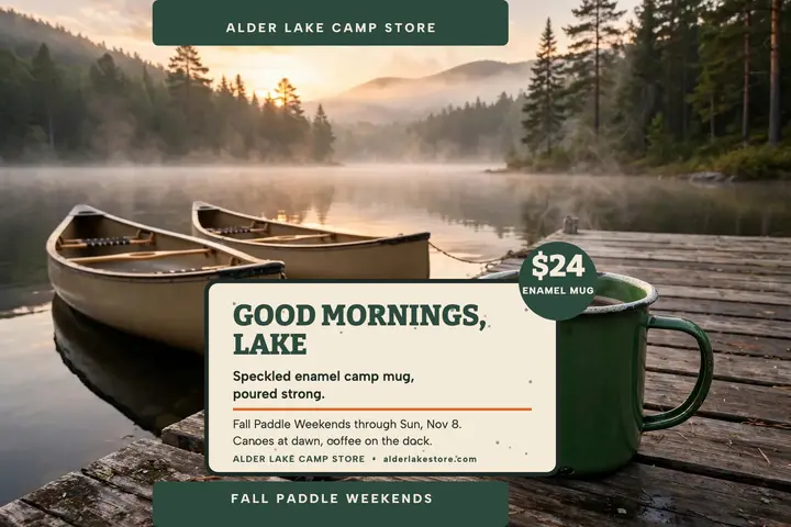 Alder Lake camp mug postcard template