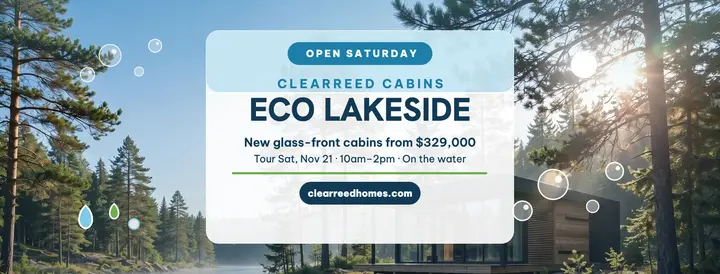 Clearreed Cabins lakeside open house cover template