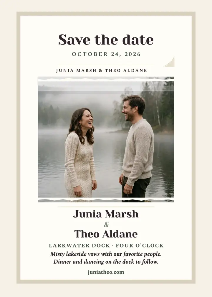Junia and Theo lakeside save the date template