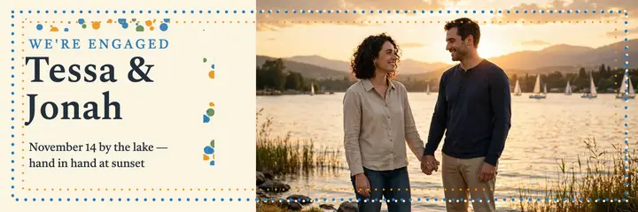 Tessa and Jonah lakeside engagement header: engagement header template