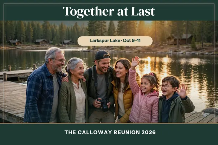 Calloway lake reunion postcard: family reunion postcard template