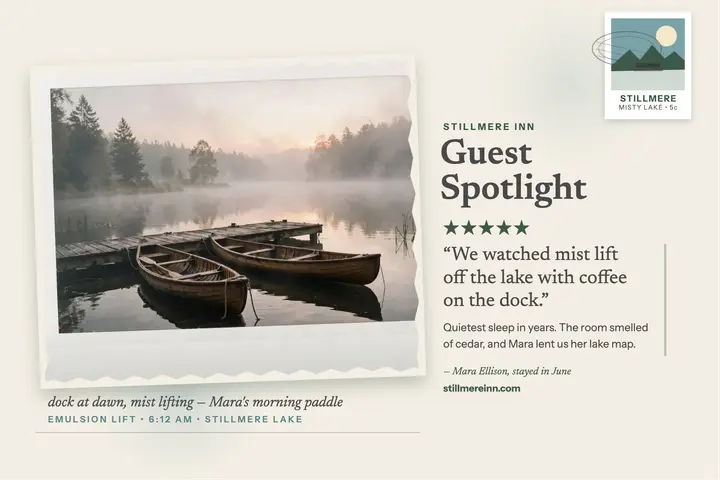 Stillmere Inn guest spotlight postcard template