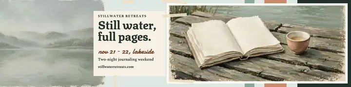 Stillwater lakeside journaling retreat banner template