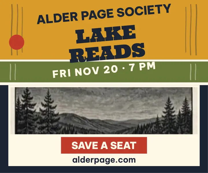 Alder Page Society lakeside reads woodcut ad template