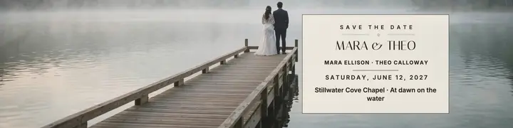 Lakeside save the date banner, Mara and Theo template