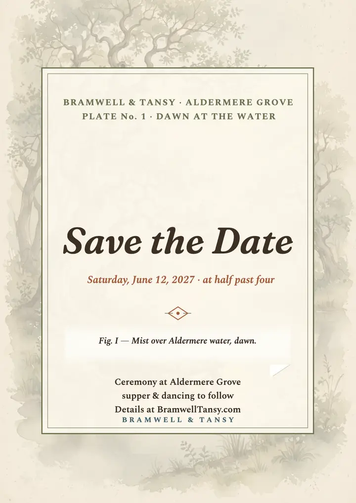 Bramwell and Tansy lakeside save the date template
