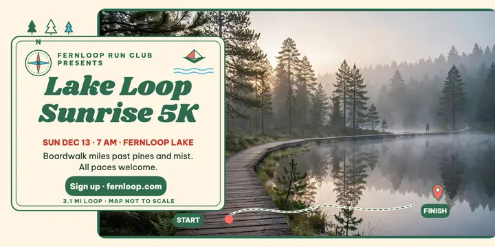 Fernloop Lake Loop Sunrise 5K map post template