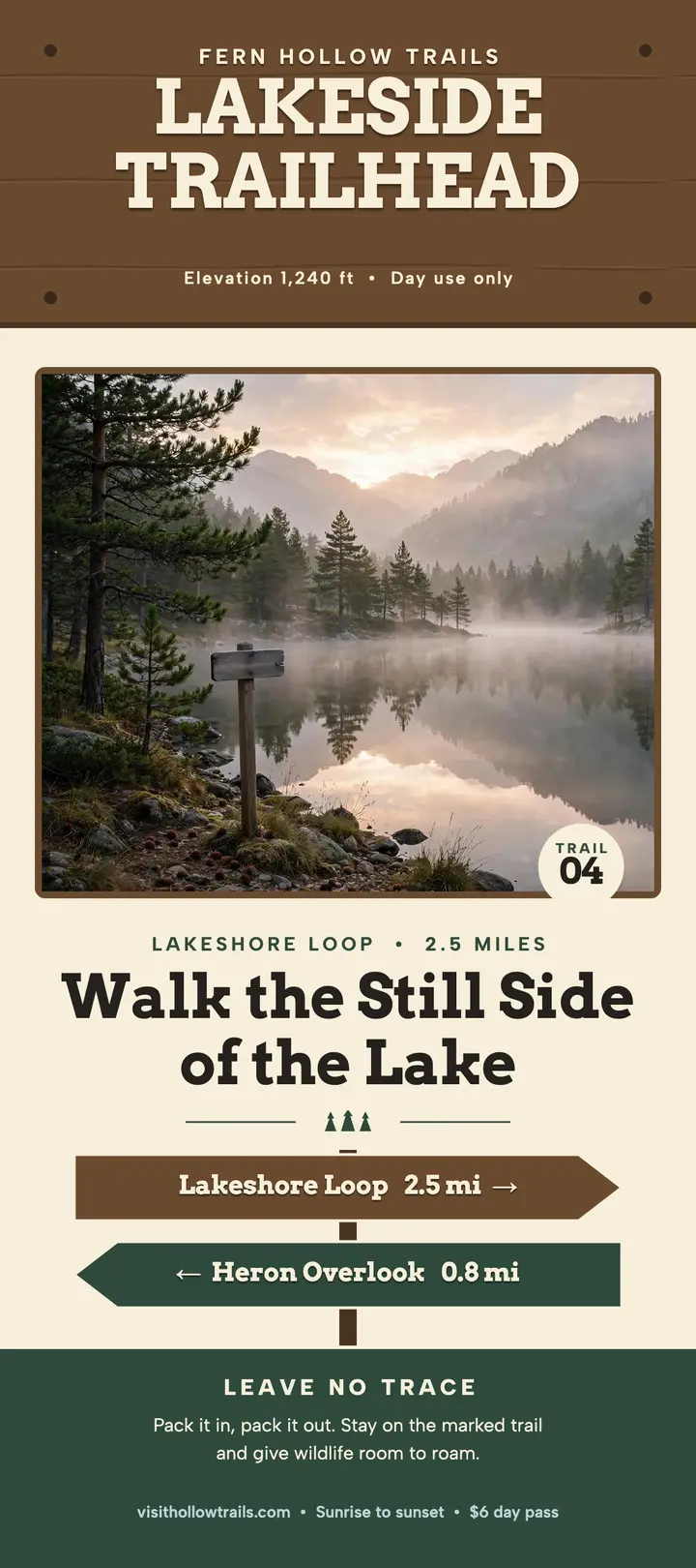 Fern Hollow lakeside trailhead rack card: lakeside trail rack card template