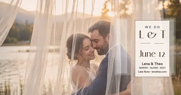 Lena and Theo lakeside veil announcement template