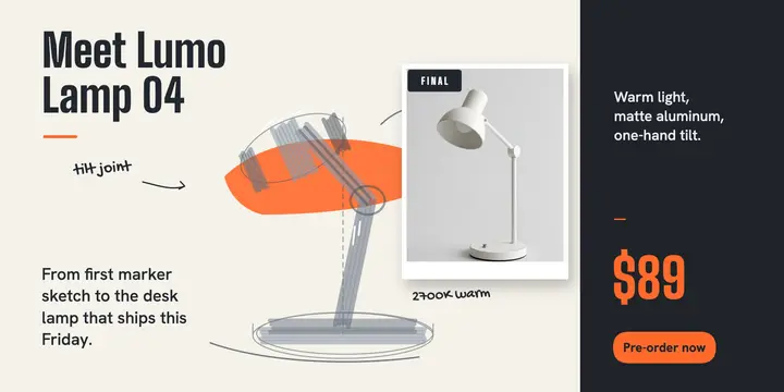 Lumo desk lamp marker sketch launch post: product launch x post template