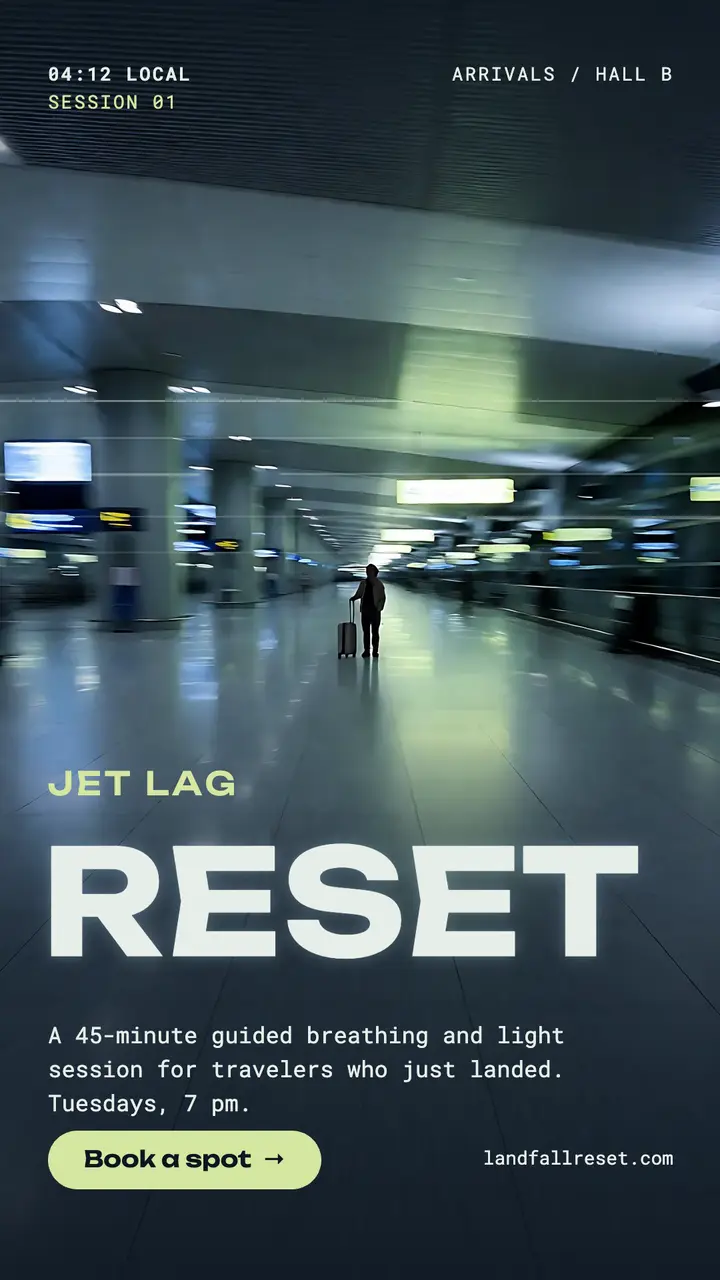 Landfall jet-lag reset session story, soft club: jet lag recovery story template