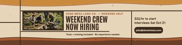 Dune Mesa weekend crew hiring banner template