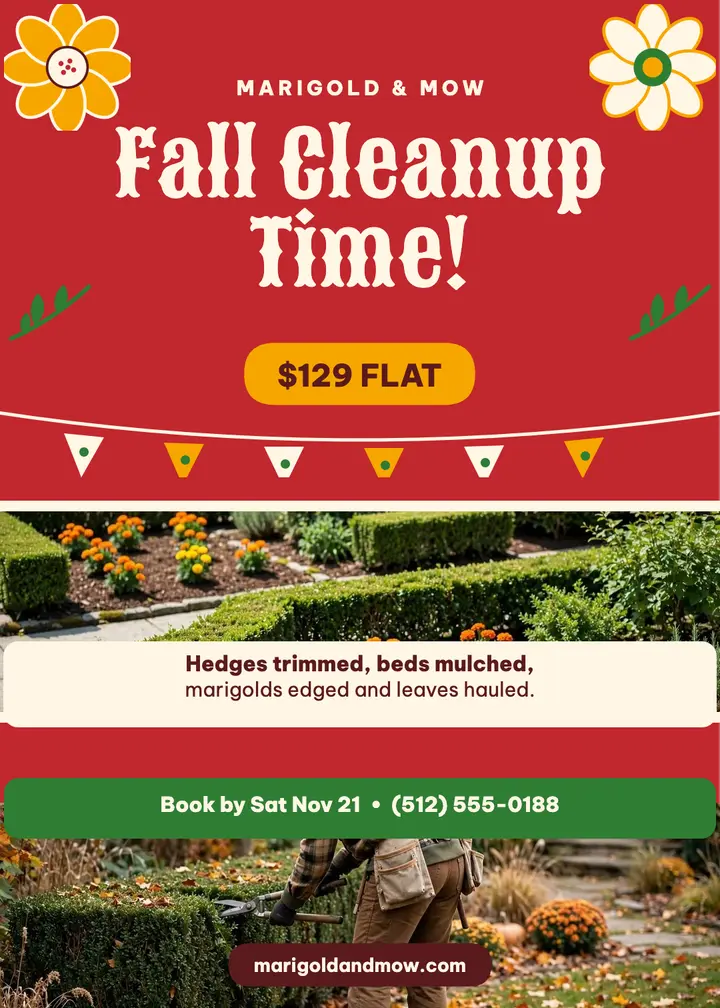 Marigold and Mow fall cleanup invitation: fall cleanup invitation template