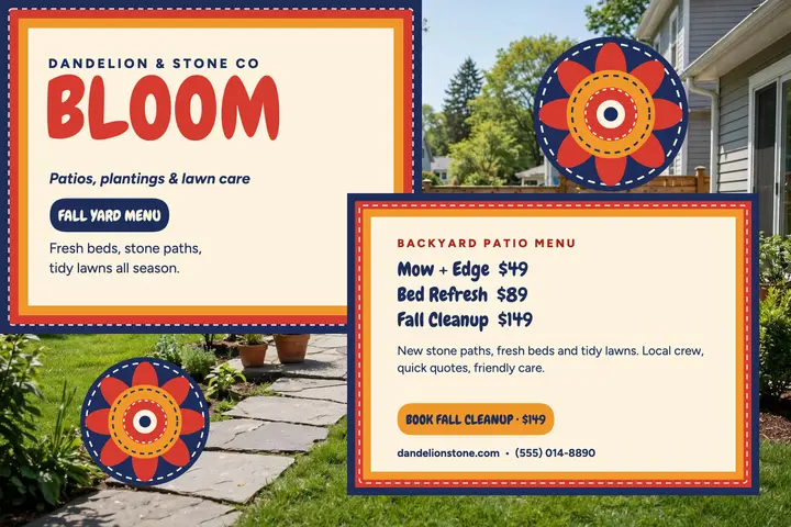 Dandelion and Stone fall menu postcard template