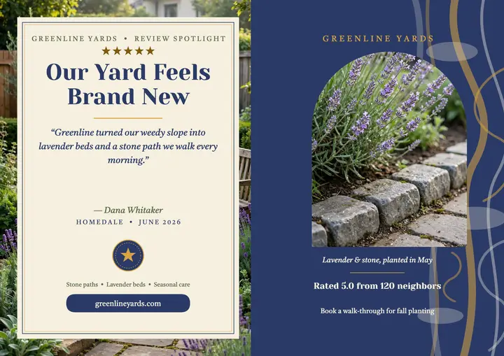 Greenline Yards garden review spotlight: landscaper review card template