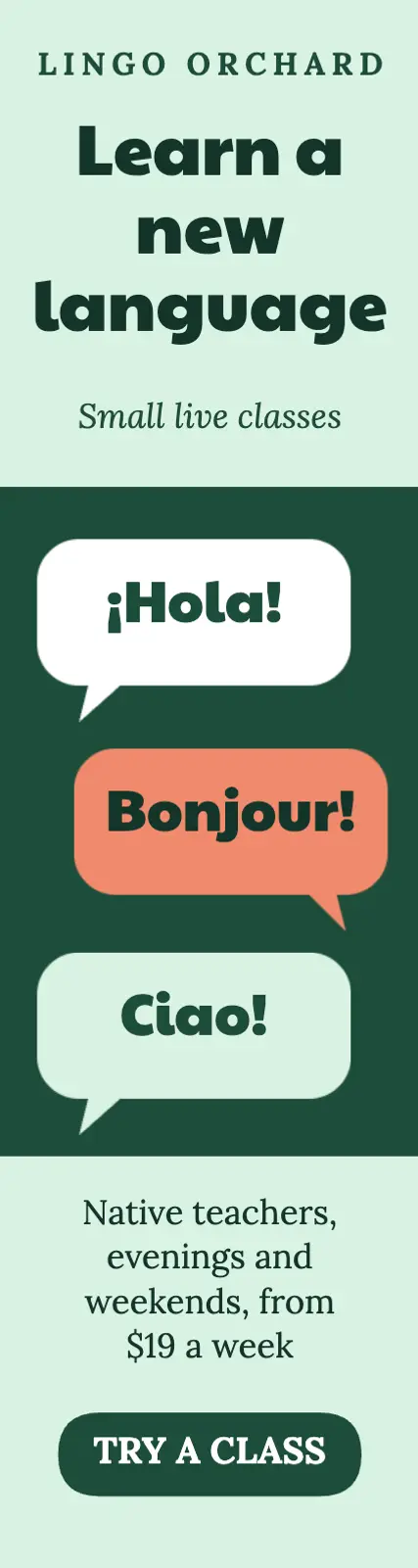 Forest and mint language classes skyscraper ad template