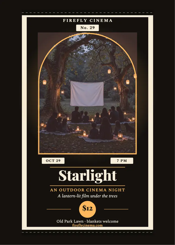 Firefly Cinema outdoor night invitation template