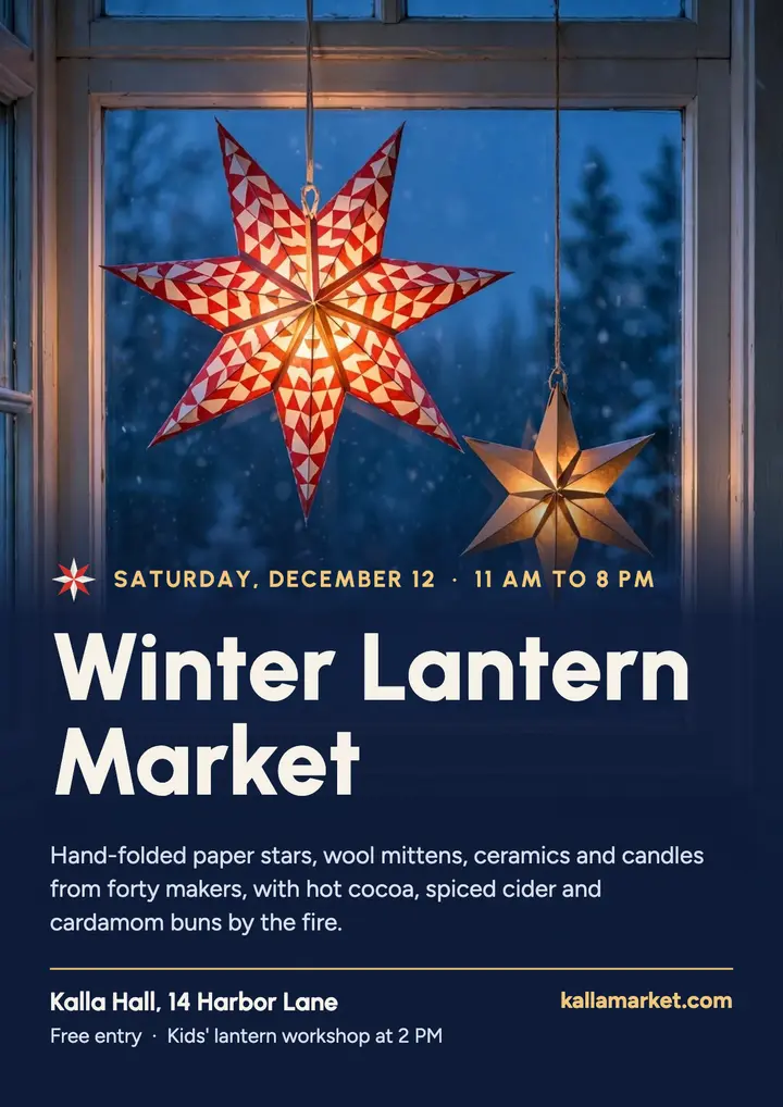 Kalla Hall winter lantern market flyer template