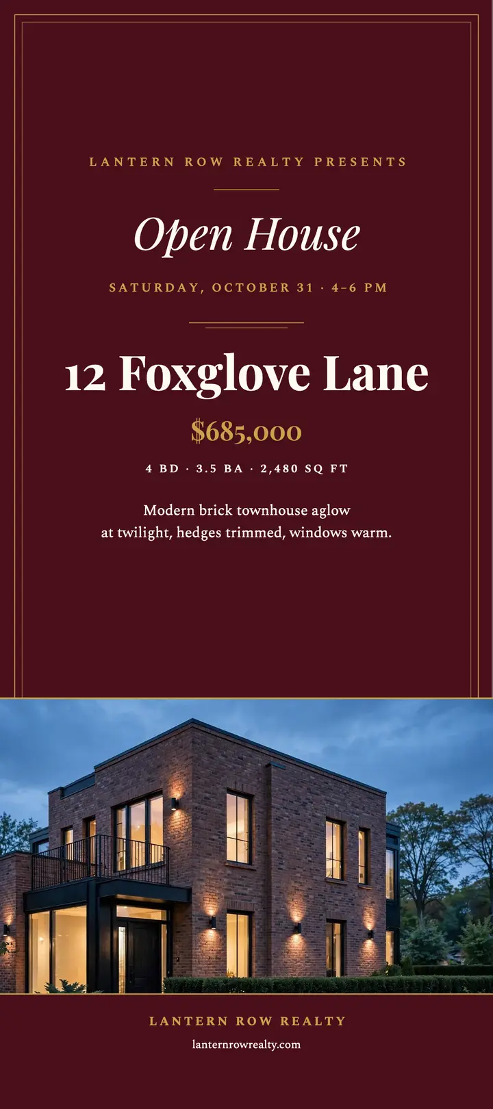 Lantern Row luxury open house rack card template