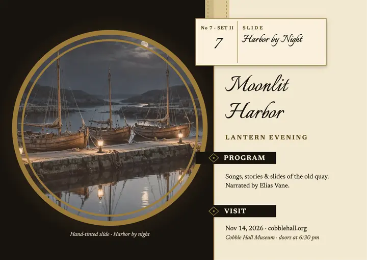 Cobble Hall lantern slide harbor certificate: museum lantern evening certificate template