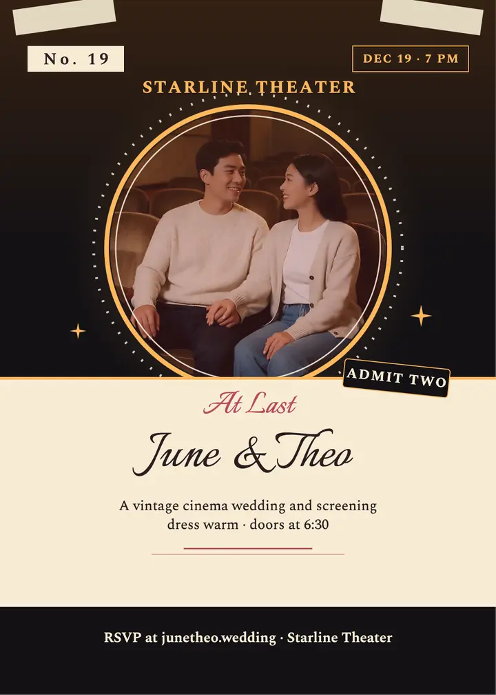Lantern slide cinema wedding invite: wedding invitation template
